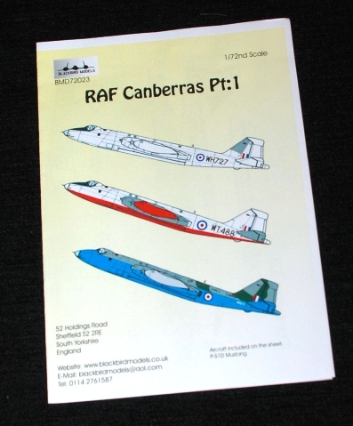 1 HN Ac Calcomanías Blackbird Models RAF Canberras Pt1 1.72