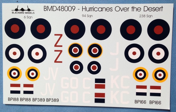 3 HN Ac Decals Blackbird Models Hurricanes over the Desert 1.48