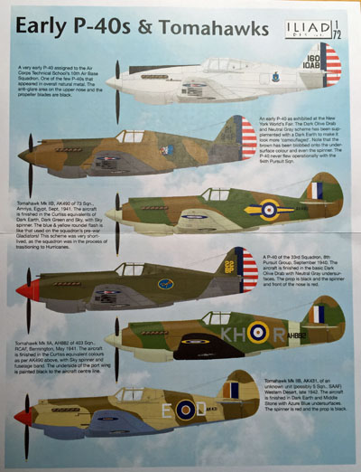 1 HN Ac Decals การออกแบบ Iliad Early P40s และ Tomahawks 1.72