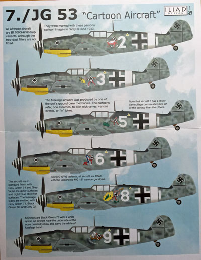 1 HN Ac Decals Iliad Design JG53 Bf 109G6 awyrennau cartŵn 1.32